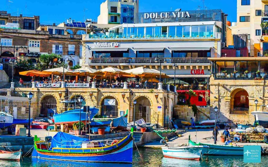 Spinola Bay bars and restaurants in St Julian's, Malta